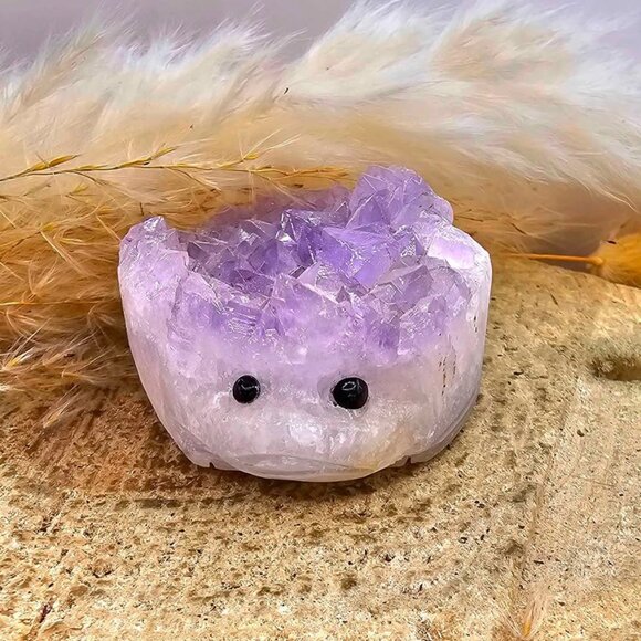Nature Amethyst Cluster Hand Carved Cute Hedgehog Decor Figure - Picture 4 of 10